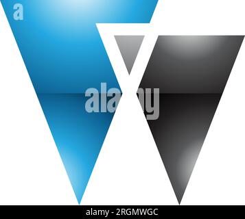 Blue and Black Glossy Letter W Icon with Triangles on a White Background Stock Vector
