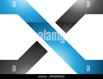 Blue and Black Glossy Letter X Icon with Crossing Lines on a White Background Stock Vector