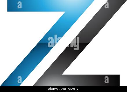 Blue and Black Glossy Number 7 Shaped Letter Z Icon on a White Background Stock Vector