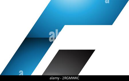 Blue and Black Glossy Rectangular Italic Letter C Icon on a White Background Stock Vector