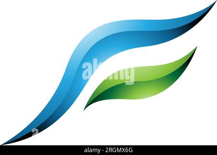 Blue and Green Glossy Flying Bird Shaped Letter F Icon on a White Background Stock Vector