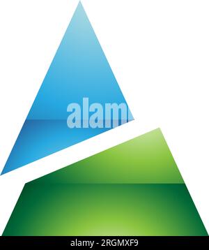 Blue and Green Glossy Split Triangle Shaped Letter A Icon on a White Background Stock Vector