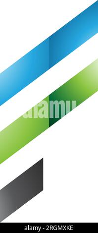 Blue and Green Glossy Letter F Icon with Diagonal Stripes on a White Background Stock Vector