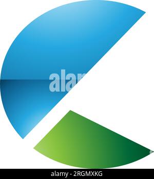 Blue and Green Glossy Letter C Icon with Half Circles on a White Background Stock Vector