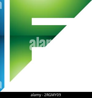 Blue and Green Glossy Triangular Letter F Icon on a White Background Stock Vector