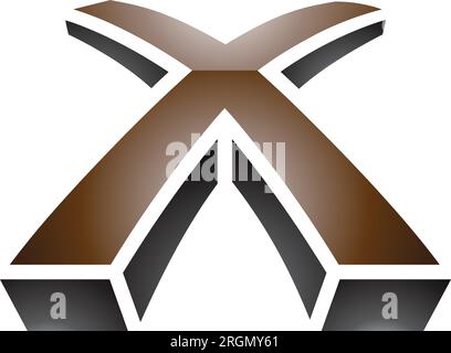 Brown and Black Glossy 3d Shaped Letter X Icon on a White Background Stock Vector
