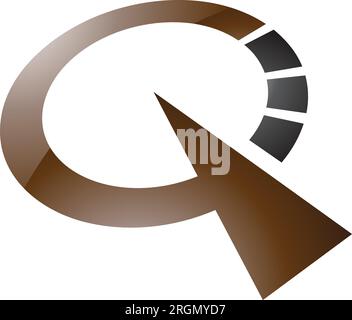 Brown and Black Glossy Clock Shaped Letter Q Icon on a White Background Stock Vector