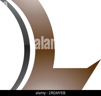 Brown and Black Glossy Concave Lens Shaped Letter L Icon on a White Background Stock Vector