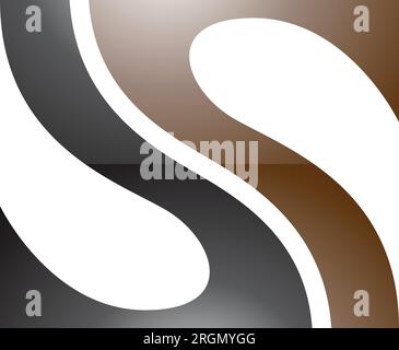 Brown and Black Glossy Fish Fin Shaped Letter S Icon on a White Background Stock Vector