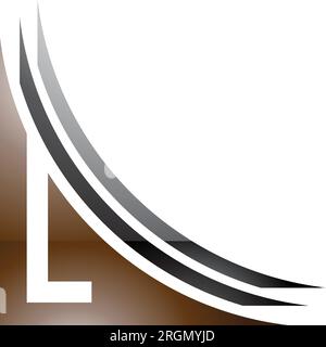 Brown and Black Glossy Letter L Icon with Layers on a White Background Stock Vector