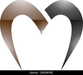 Brown and Black Glossy Parachute Shaped Letter M Icon on a White Background Stock Vector