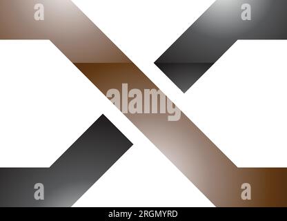 Brown and Black Glossy Letter X Icon with Crossing Lines on a White Background Stock Vector
