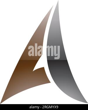 Brown and Black Glossy Paper Plane Shaped Letter A Icon on a White Background Stock Vector