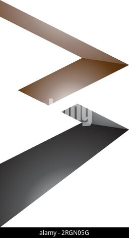 Brown and Black Glossy Zigzag Shaped Letter B Icon on a White Background Stock Vector
