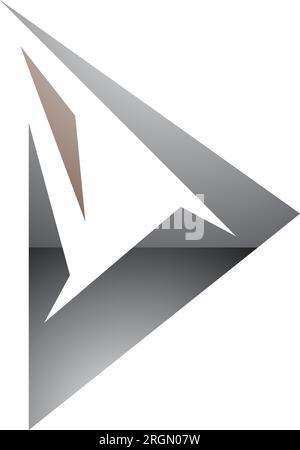 Brown and Grey Glossy Spiky Triangular Letter D Icon on a White Background Stock Vector
