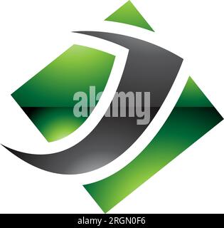 Green and Black Glossy Diamond Square Letter J Icon on a White Background Stock Vector