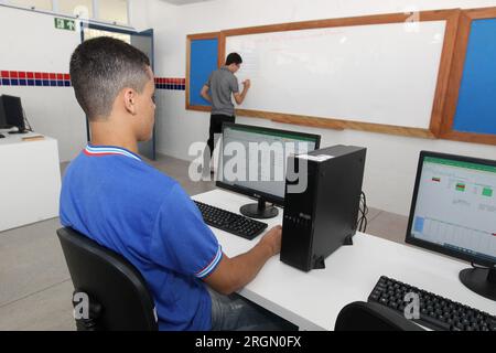 aracatu, bahia, brazil - july 7, 2023: A student is seen in a computer lab at a state public school in the city of Aracatu. Stock Photo