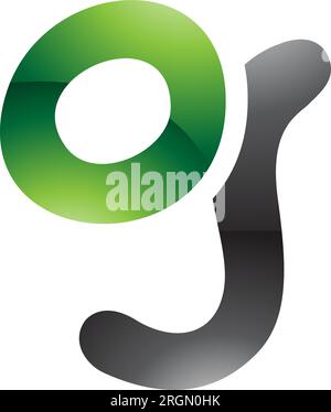 Green and Black Glossy Letter G Icon with Soft Round Lines on a White Background Stock Vector