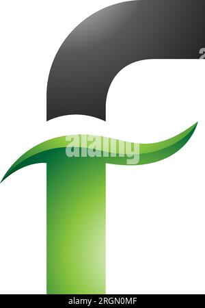 Green and Black Glossy Letter F Icon with Spiky Waves on a White Background Stock Vector