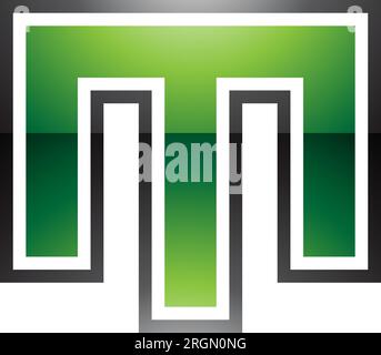 Green and Black Glossy Letter M Icon with an Outer Stripe on a White Background Stock Vector