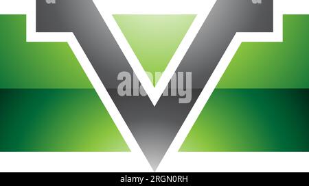 Green and Black Glossy Rectangle Shaped Letter V Icon on a White Background Stock Vector