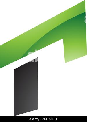 Green and Black Glossy Rectangular Letter R Icon on a White Background Stock Vector