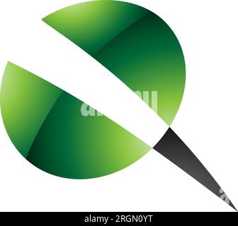 Green and Black Glossy Screw Shaped Letter Q Icon on a White Background Stock Vector