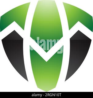 Green and Black Glossy Shield Shaped Letter T Icon on a White Background Stock Vector