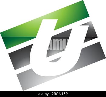 Green and Black Glossy Rectangular Shaped Letter U Icon on a White Background Stock Vector