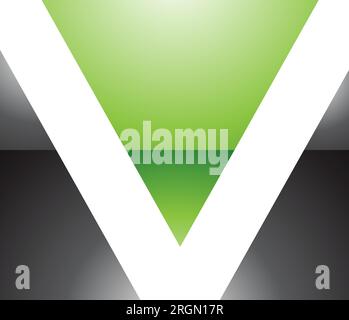 Green and Black Glossy Rectangular Shaped Letter V Icon on a White Background Stock Vector
