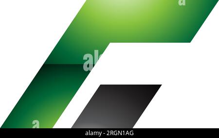 Green and Black Glossy Rectangular Italic Letter C Icon on a White Background Stock Vector