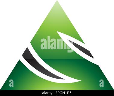 Green and Black Glossy Triangle Shaped Letter S Icon on a White Background Stock Vector