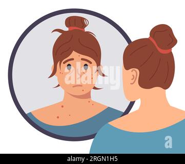 Woman With Low Self-Esteem. Mental Health Concept. Vector Illustration In Flat Style Stock Vector
