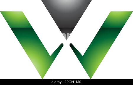 Green and Black Glossy Triangle Shaped Letter W Icon on a White Background Stock Vector