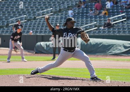 August 6 2023: El Paso pitcher Jay Groome (44) throws a pitch