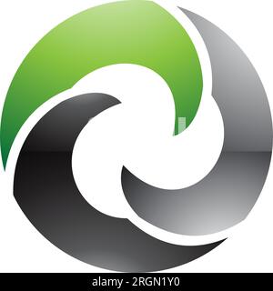 Green and Black Glossy Wave Shaped Letter O Icon on a White Background Stock Vector