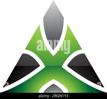 Green and Black Glossy Triangle Shaped Letter X Icon on a White Background Stock Vector