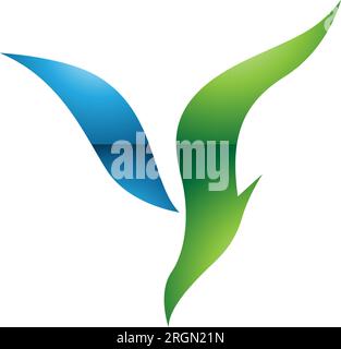 Green and Blue Glossy Diving Bird Shaped Letter Y Icon on a White Background Stock Vector