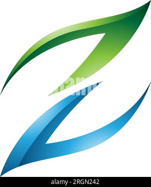 Green and Blue Glossy Fire Shaped Letter Z Icon on a White Background Stock Vector