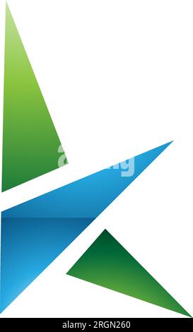Green and Blue Glossy Letter K Icon with Triangles on a White Background Stock Vector