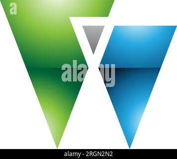 Green and Blue Glossy Letter W Icon with Triangles on a White Background Stock Vector