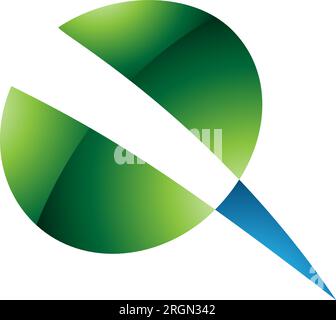 Green and Blue Glossy Screw Shaped Letter Q Icon on a White Background Stock Vector