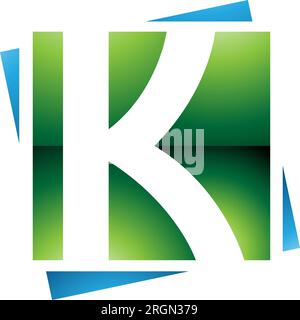 Green and Blue Glossy Square Letter K Icon on a White Background Stock Vector