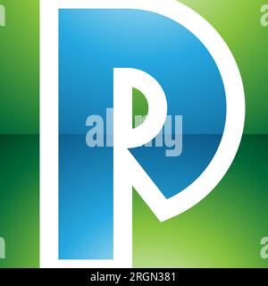 Green and Blue Glossy Square Letter P Icon on a White Background Stock Vector