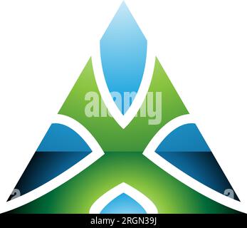 Green and Blue Glossy Triangle Shaped Letter X Icon on a White Background Stock Vector
