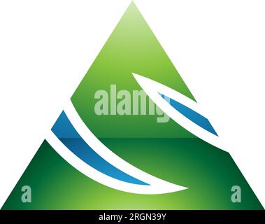 Green and Blue Glossy Triangle Shaped Letter S Icon on a White Background Stock Vector