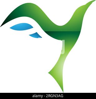 Green and Blue Glossy Rising Bird Shaped Letter Y Icon on a White Background Stock Vector