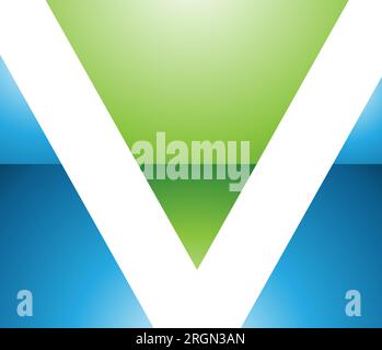 Green and Blue Glossy Rectangular Shaped Letter V Icon on a White Background Stock Vector