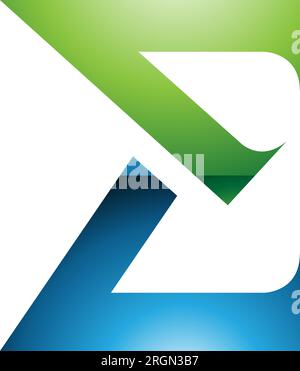 Green and Blue Sharp Glossy Elegant Letter E Icon on a White Background Stock Vector