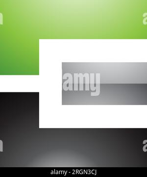 Green Black and Grey Glossy Rectangular Letter E Icon on a White Background Stock Vector